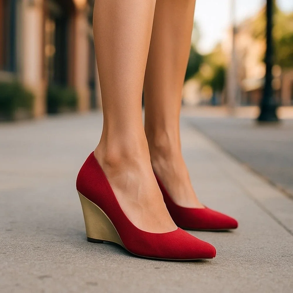 Dee Ocleppo Deesigns‎ Red Pony Hair Pointed Toe Wedge Pumps Elegant Shoes 7.5